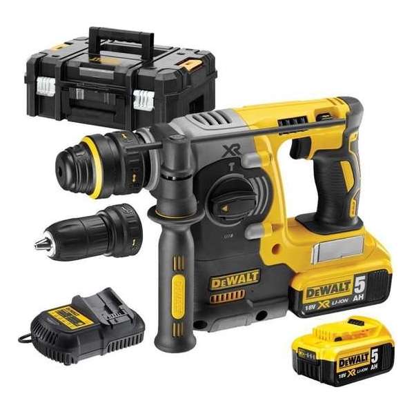 DeWalt DCH274P2T 18V Li-Ion Accu SDS-plus combihamer incl. snelspanboorkop set (2x 5.0Ah accu) in TSTAK - 2,1J - koolborstelloos