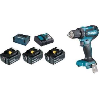 Makita DDF485RTJ3 18v Boor- en schroefmachine brushless 5,0 Ah accu (2 st), snellader, Mbox + 3e accu