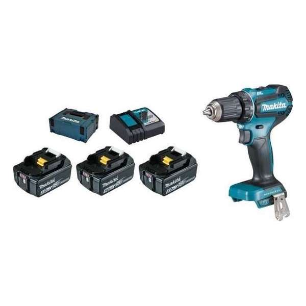 Makita DDF485RTJ3 18v Boor- en schroefmachine brushless 5,0 Ah accu (2 st), snellader, Mbox + 3e accu