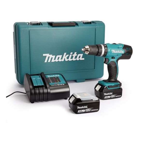 Makita DHP453SFE 18 V Li-ion klopboormachine in koffer | 2x 3.0Ah accu's