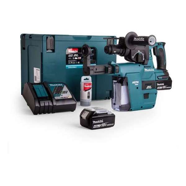 Makita DHR243RMJV Blau/Schwarz Akku-Kombihammer 18 V / 4,0 Ah inkl. Staubabsaugung DX02