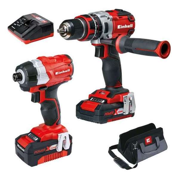 EINHELL Accu Power Tool Kit 18V/2.0Ah/4.0Ah BL (Accu Klopboormachine + Accu Slagschroefmachine Koolborstelloos) Power X-Change