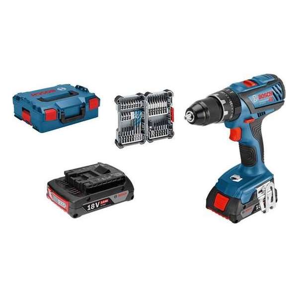 Bosch professionele accuschroefboormachine GSB 18V-28 (2x 2.0 Ah batterij, 18 volt, 35 stks Impact accessoires set, in L-BOXX)