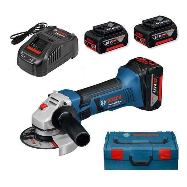 Bosch GWS 18-125 V-LI 18V Li-Ion Accu haakse slijper set (3x 5.0Ah accu) in L-Boxx - 125mm