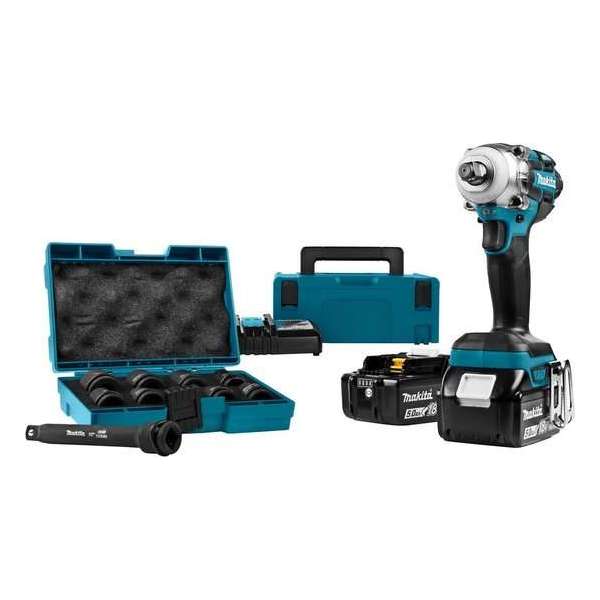 Makita DTW285RTJX 18V Li-Ion accu Slagmoersleutel set (2x 5,0Ah accu) in Mbox - 280Nm - 1/2'' - koolborstelloos