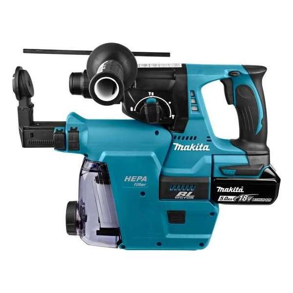 Makita combihamer - DHR242RTJW - 18 V - SDS-Plus - incl. 2 x 5,0 Ah accu en snellader - in Mbox - met stofafzuiging