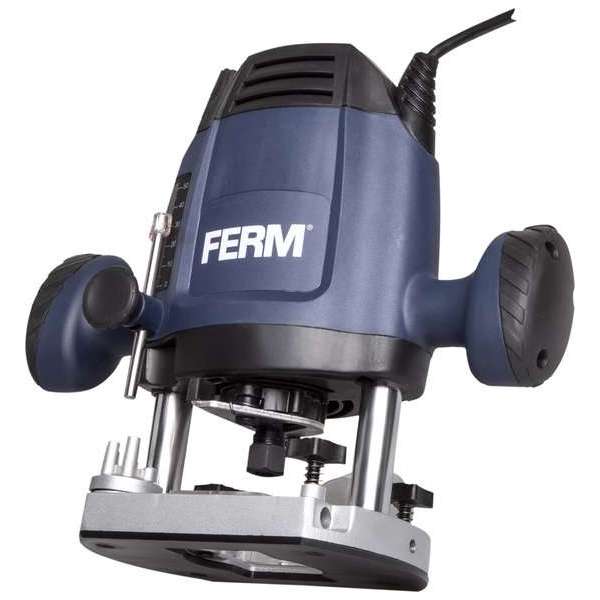 FERM Bovenfrees 1200W - 6, 8 mm - Variabele snelheid – Incl. 3-delige frezenset, kopieerring, parallelgeleider en passerpunt