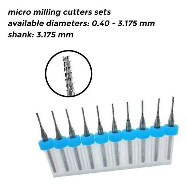 Set van 10 micro freesjes in een doosje (0.40 mm)