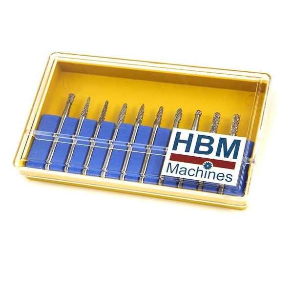 HBM 10 Delige HM Frezenset met 3 mm. Opname