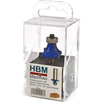 HBM Professionele HM Kwartrondprofielfrees R8 x 28,5 mm. Met Geleidelager