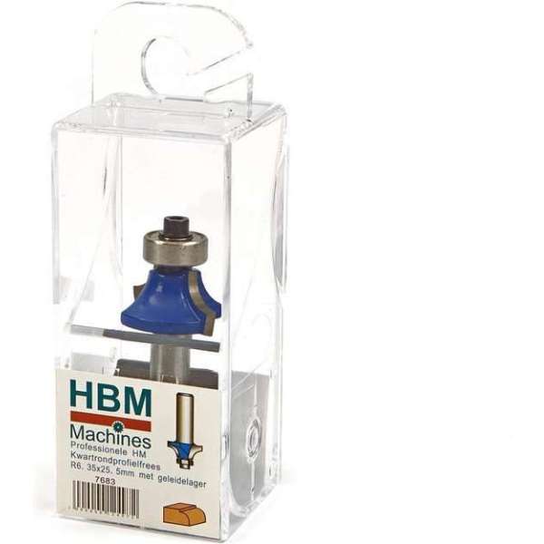 HBM Professionele HM Kwartrondprofielfrees R6,35 x 25,4 mm. Met Geleidelager