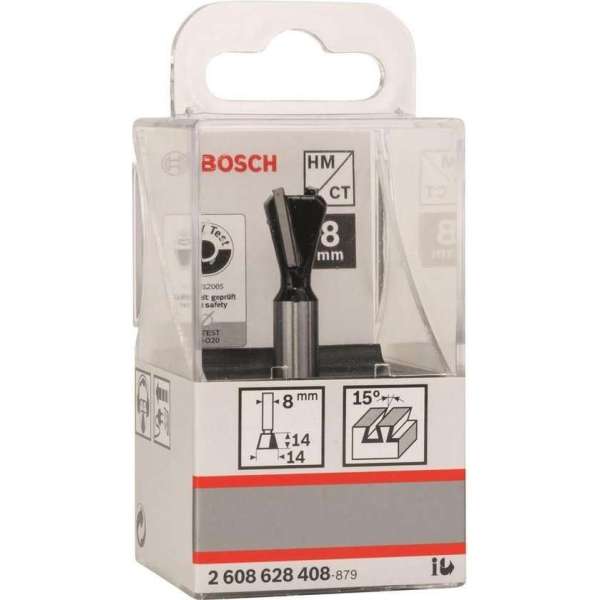 Bosch - Zwaluwstaartfrezen 8 mm, D1 14,3 mm, L 12,7 mm, G 48 mm, 15°