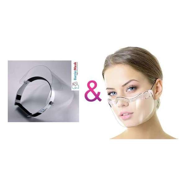 Gelaatsscherm + Mondkapje  – Spatmasker - Gelaatsmasker - Beschermkap gezicht - Face shield – Mondmasker.