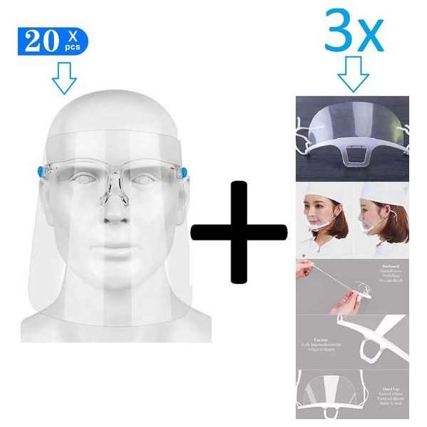 20 Stuks - Face Shield - Gezichtsmasker - Gezichtsbeschermer - Gelaatsscherm