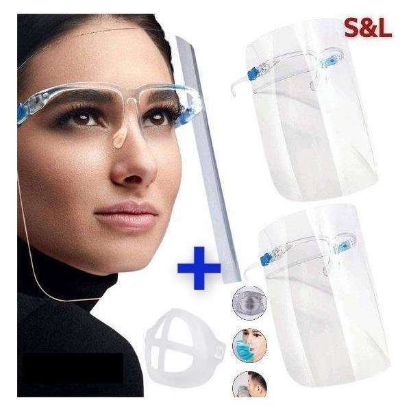 S&L Spatmasker Gezichtscherm - Transparant - Anti Condens - 10 Stuks + GRATIS masker beugel