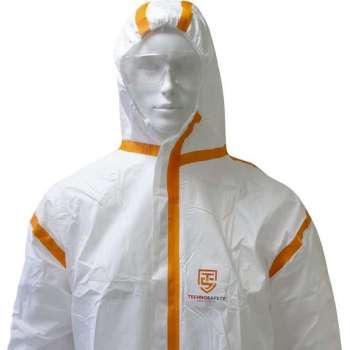 Technosafety Wegwerp Overall - Categorie 3 - Type 4/5/6 - Anti Statisch - Wit/Oranje - Maat XXXL