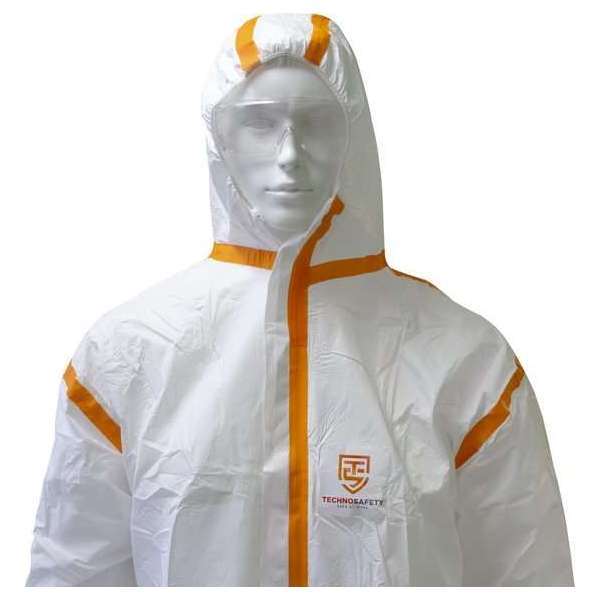 Technosafety Wegwerp Overall - Categorie 3 - Type 4/5/6 - Anti Statisch - Wit/Oranje - Maat XXXL