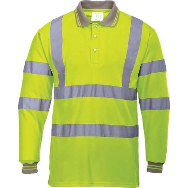 Hi-Vis Poloshirt Geel met lange mouw en reflectie strepen Maat 3XL.