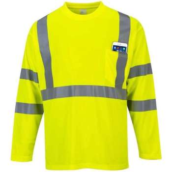 PORTWEST  Hi-Vis T-shirt geel met lange mouw en reflectie strepen maat M