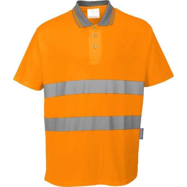 Poloshirt katoen Oranje met refelctie strepen Maat S