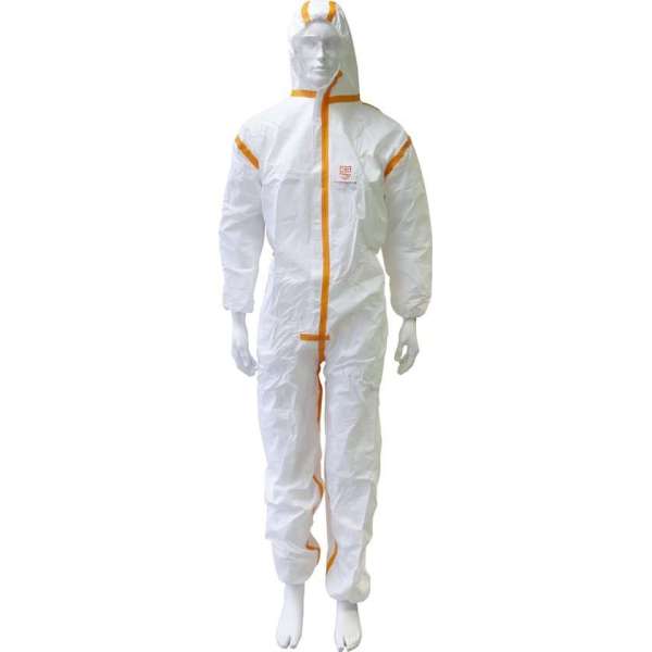 Technosafety Wegwerp Overall - Categorie 3 - Type 4/5/6 - Anti Statisch - Wit/Oranje - Maat L