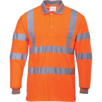 Hi-Vis Poloshirt Oranje met lange mouw en reflectie strepen Maat M.