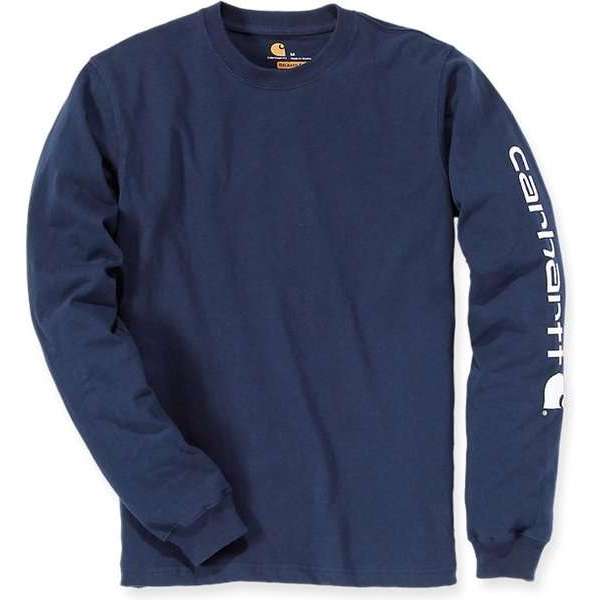 Carhartt EK231 Signature Sleeve Logo Longsleeve T-Shirt - Relaxed Fit - Navy - XL