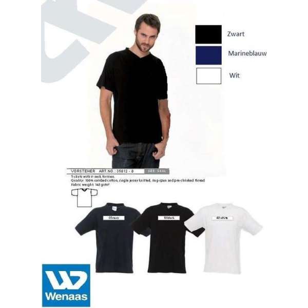 Wenaas T-shirt heren V-hals - 100% gekamde katoen 145 gr/m2 - 35012 Wit