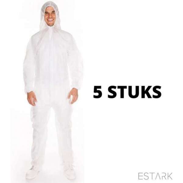 ESTARK Wegwerp Overall Wit - 5 STUKS Witte Wegwerpoverall - Overal - Wit pak - Coverall - Wit - One size - 5 Stuks