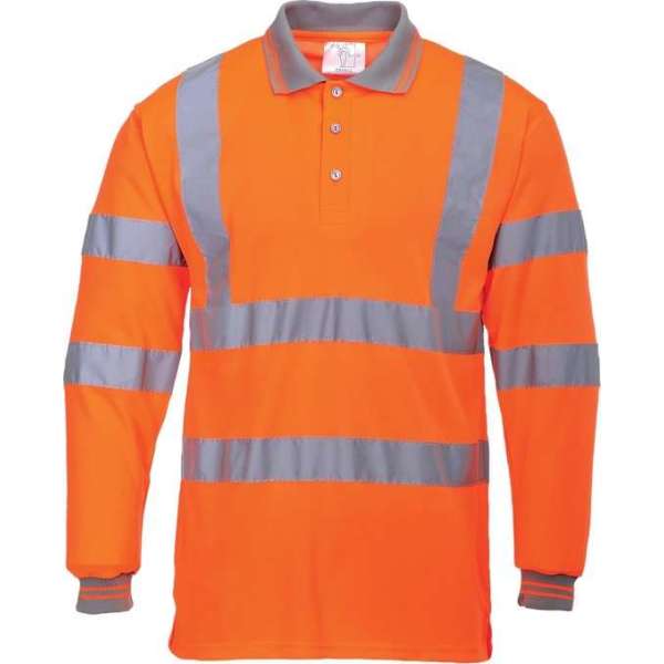 Hi-Vis Poloshirt Oranje met lange mouw en reflectie strepen Maat 2XL.