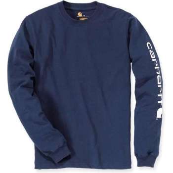 Carhartt EK231 Signature Sleeve Logo Longsleeve T-Shirt - Relaxed Fit - Navy - S