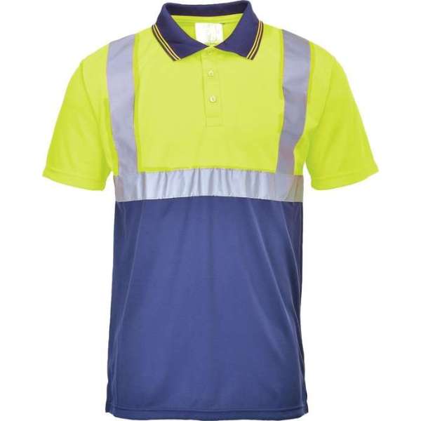 Poloshirt Geel blauw met reflectiestrepen maat M