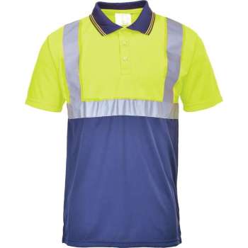 Poloshirt Geel blauw met reflectiestrepen maat L