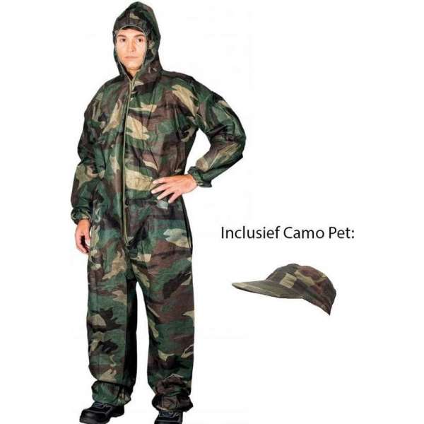 Camouflage Overall met Pet – Outdoor kleding – Groen Camo – Maat XL