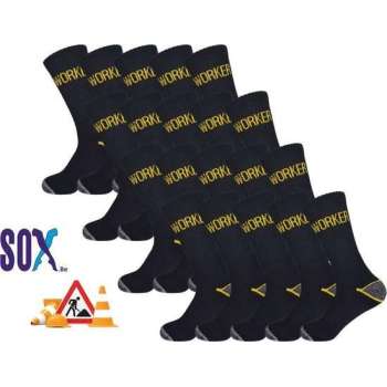 Work SOX 20 PACK Multipack Werksokken Katoen Sterk Absorberend Ademend met Comfortboord Zwart 43/46