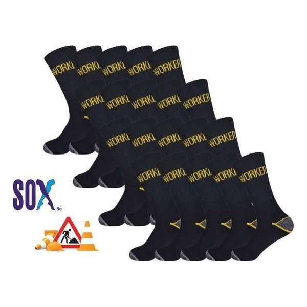 Work SOX 20 PACK Multipack Werksokken Katoen Sterk Absorberend Ademend met Comfortboord Zwart 43/46