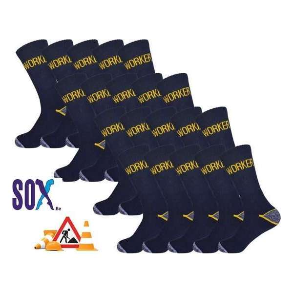 Work SOX 20 PACK Multipack Werksokken Katoen Sterk Absorberend Ademend met Comfortboord Marine 39/42