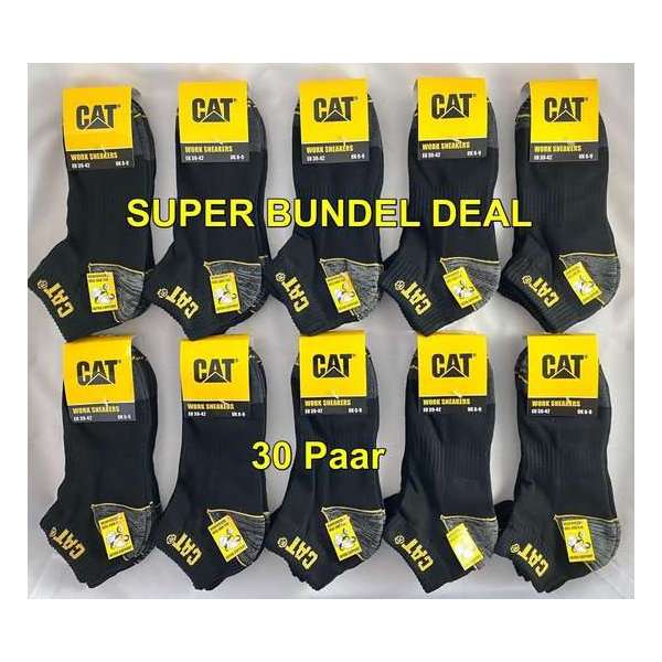 Cat Sneaker Werksokken - SUPER BUNDEL - 10 Pack - 30 PAAR - Zwart - 39/42 - 85% KATOEN !!!