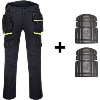 Portwest holster werkbroek DX440 + gratis kniestukken Zwart Maat 38 /L EU:54 FR:48