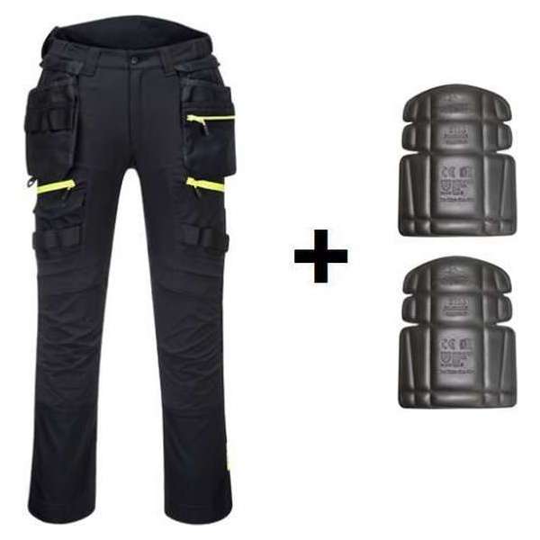 Portwest holster werkbroek DX440 + gratis kniestukken Zwart Maat 38 /L EU:54 FR:48