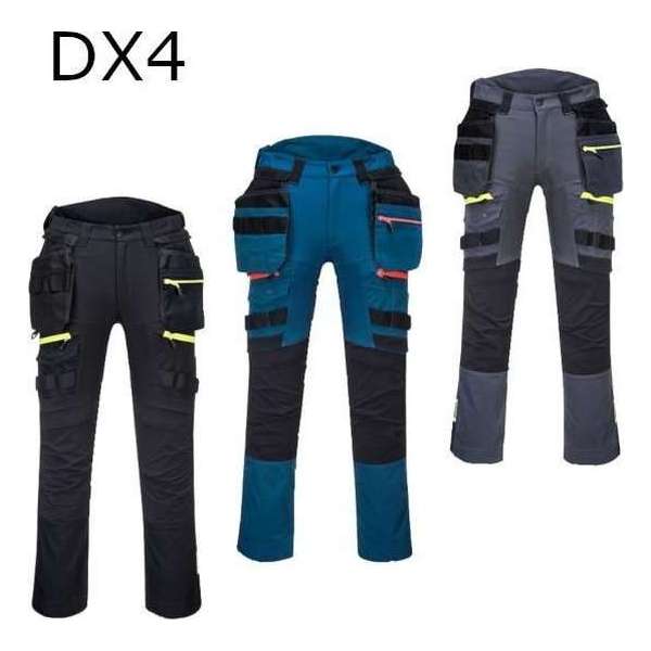 Portwest holster werkbroek DX440 + gratis kniestukken Zwart Maat 34/M EU:50 FR:44