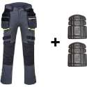 Portwest holster werkbroek DX440 + gratis kniestukken Grijs Maat 32/ S-M