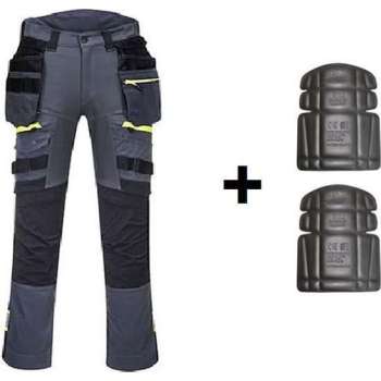 Portwest holster werkbroek DX440 + gratis kniestukken Grijs Maat 32/ S-M