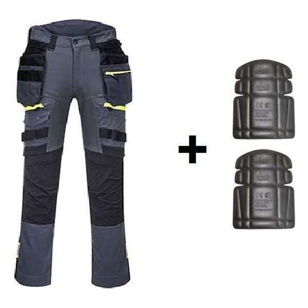 Portwest holster werkbroek DX440 + gratis kniestukken Grijs Maat 32/ S-M