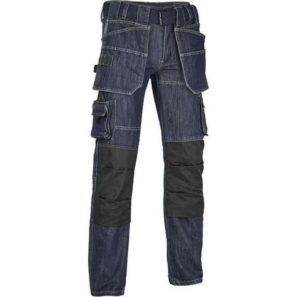 Denim Werkbroek Lengte 34 | met Afneembare Spijkerzakken | 4WORK - Malaga | Zwart/Blauw | Maat 33