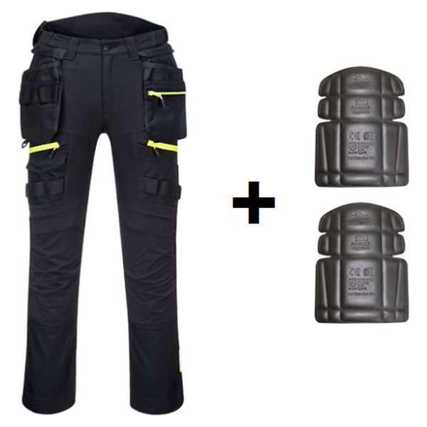 Portwest holster werkbroek DX440 + gratis kniestukken Zwart Maat 42/XL/XXL EU:58 FR:52