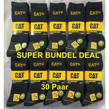 Cat Werksokken - SUPER BUNDEL DEAL - 10 Bundels - 30 Paar - Zwart - 41/45 - 77% KATOEN