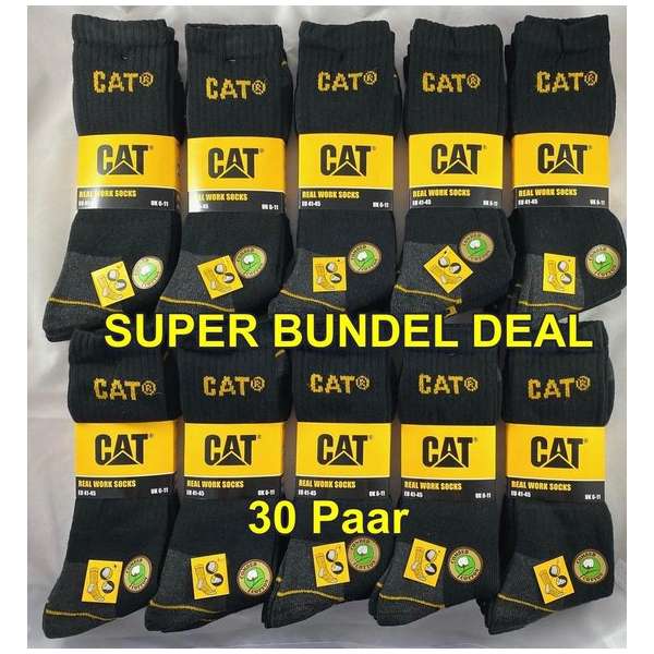 Cat Werksokken - SUPER BUNDEL DEAL - 10 Bundels - 30 Paar - Zwart - 41/45 - 77% KATOEN