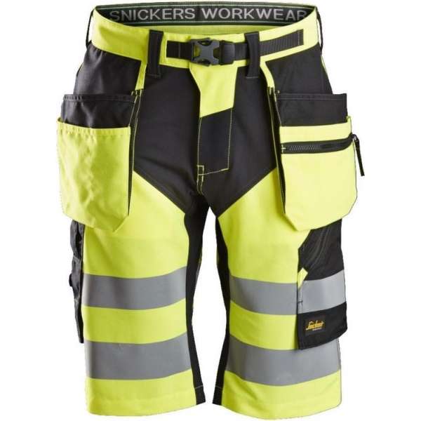 Snickers FlexiWork HV Korte Broek+ Holsterzakken  6933 - Mannen - Geel/Zwart - 56