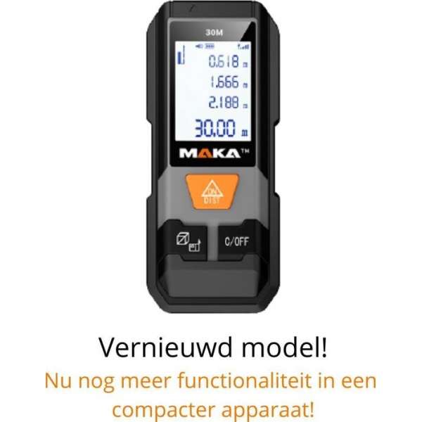 MAKA Digitale laser afstandmeter - 30 meter bereik - Aanpasbare meetreferentie - Lasermeter